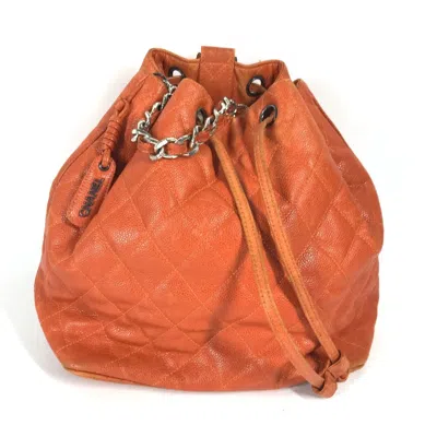 Pre-owned Chanel Orange Caviar Leather Backpack Shoulder Bag ()