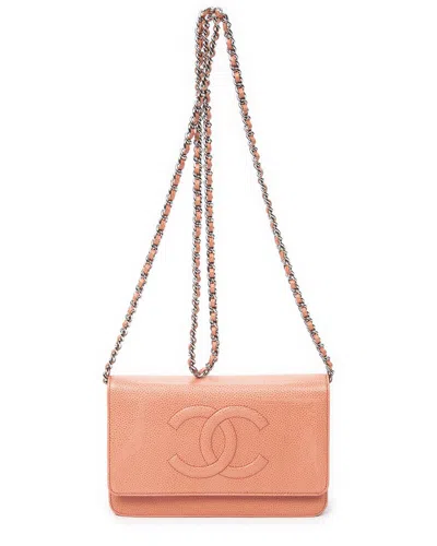 Pre-owned Chanel Orange Caviar Leather Timeless Wallet On Chain (authentic Pre-loved)