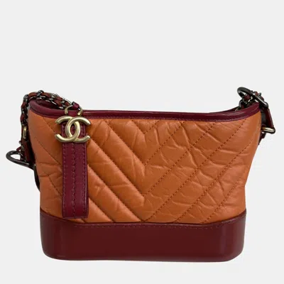 Pre-owned Chanel Orange Chevron Leather Small Gabrielle Shoulder Bag