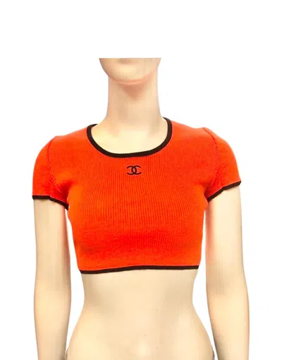 Pre-owned Chanel Orange Cotton "cc" Cropped Top
