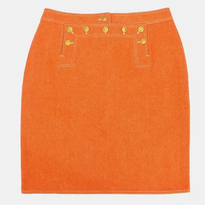 Pre-owned Chanel Orange Denim Skirt Fr 44