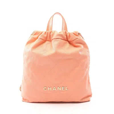 Pre-owned Chanel Orange Grained Calfskin Backpack Handbag ()