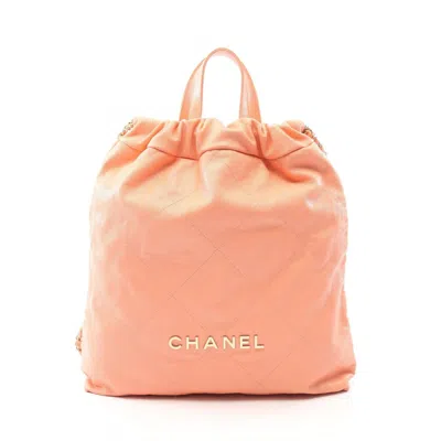 Pre-owned Chanel Orange Grained Calfskin Backpack Handbag ()