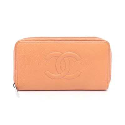 Pre-owned Chanel Orange Grained Calfskin Long Wallet (bi-fold) ()