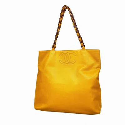 Pre-owned Chanel Orange Grained Calfskin Tote Bag ()