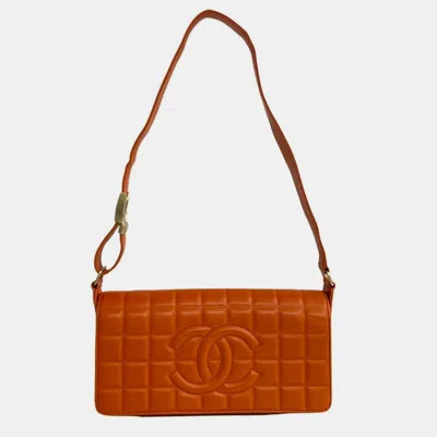 Pre-owned Chanel Orange Leather Chocolate Bar Shoulder Bag