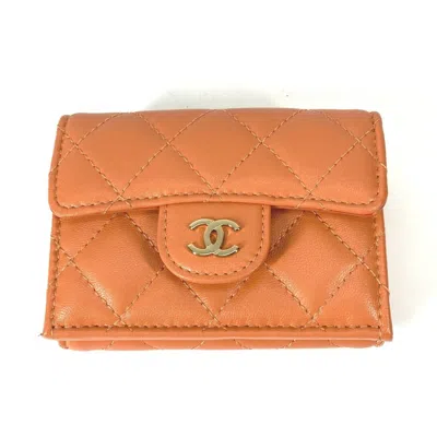 Pre-owned Chanel Orange Leather Wallet (tri-fold) ()