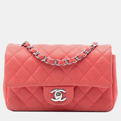 Pre-owned Chanel Orange Mini Rectangular Classic Caviar Single Flap