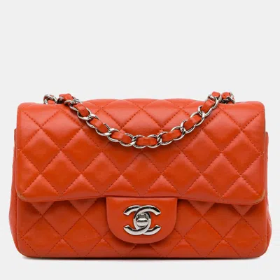 Pre-owned Chanel Orange Mini Rectangular Classic Lambskin Single Flap