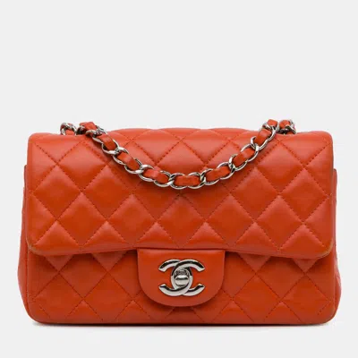 Pre-owned Chanel Orange Mini Rectangular Classic Lambskin Single Flap