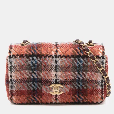 Pre-owned Chanel Orange Mini Rectangular Classic Tweed Single Flap