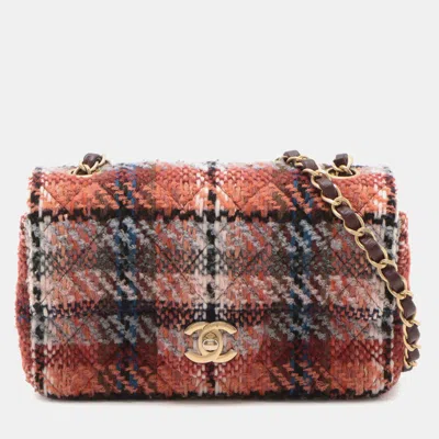Pre-owned Chanel Orange Mini Rectangular Classic Tweed Single Flap