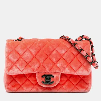 Pre-owned Chanel Orange Mini Rectangular Classic Velvet Single Flap