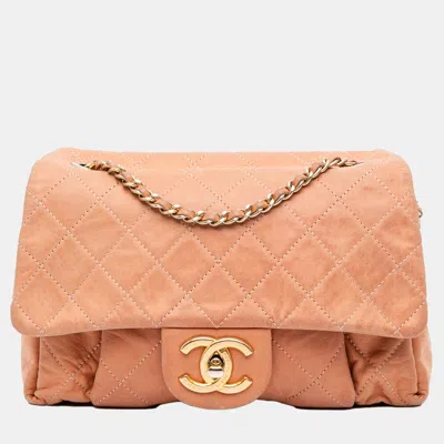 Pre-owned Chanel Orange Quilted Calfskin Chic Quilt Flap
