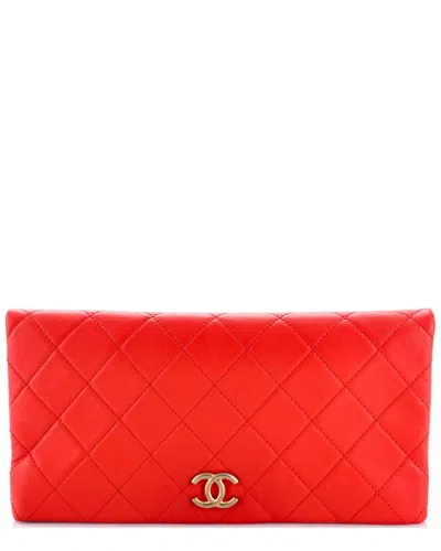 Pre-owned Chanel Orange Quilted Lambskin Cc Foldover Clutch Large (authentic Pre-loved)