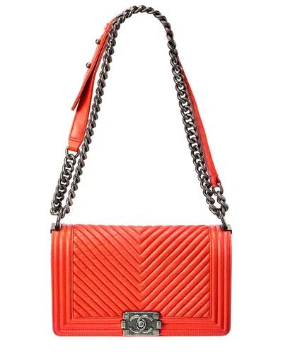 Pre-owned Chanel Orange Quilted Leather Chocolate Bar Shoulder Bag (authentic )