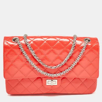Pre-owned Chanel Orange Quilted Patent Leather 226 Reissue 2.55 Flap Bag