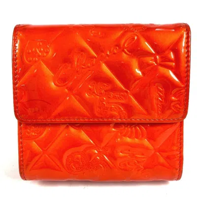 Pre-owned Chanel Orange Red Color Patent Leather Wallet (tri-fold) () In Multi