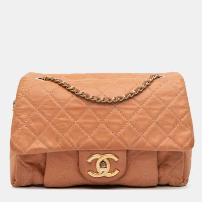 Pre-owned Chanel Orange Small Aged Calfskin Chic Quilt Flap