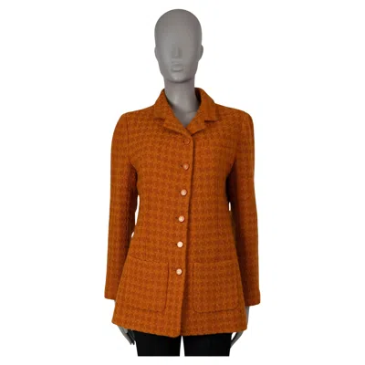 Pre-owned Chanel Orange Wool 1995 95a Houndstooth Tweed Jacket 44 L