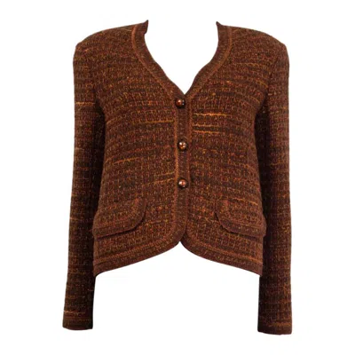 Pre-owned Chanel Orange Wool Blend 1998 V-neck Knit Blazer Jacket 36 Xs
