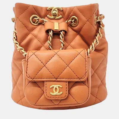 Pre-owned Chanel Orange/brown Leather Small Backpack