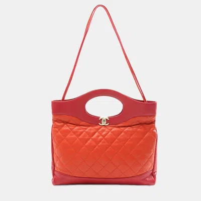 Pre-owned Chanel Orange/red Large Quilted Lambskin 31 Shopping Bag