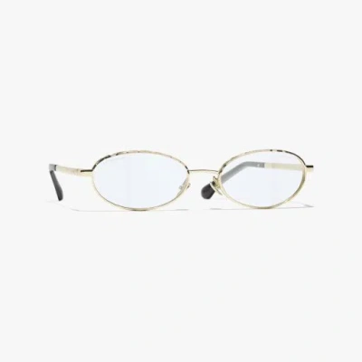 Chanel Oval Blue Light Glasses In Gold