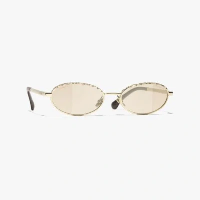 Chanel Oval Blue Light Glasses In Gold