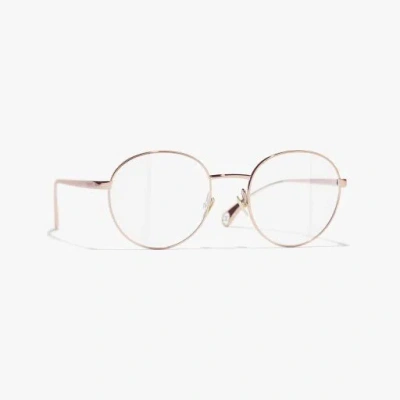 Chanel Oval Eyeglasses In Beige, Pink & Gold 