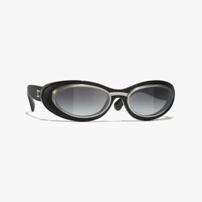 Chanel Oval Sunglasses In Black 