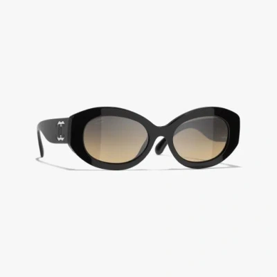 Chanel Oval Sunglasses In Black