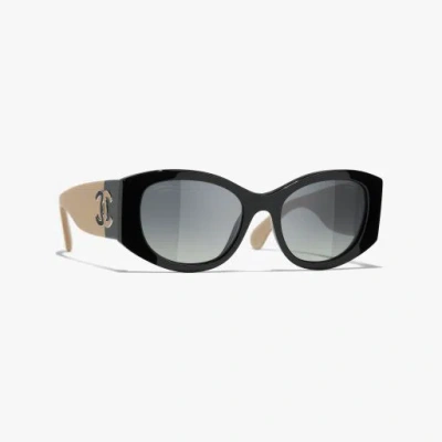 Chanel Oval Sunglasses In Black