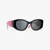 Chanel Oval Sunglasses In Black & Pink 