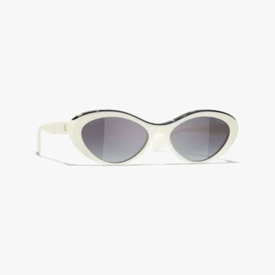 Chanel Oval Sunglasses In Black & White