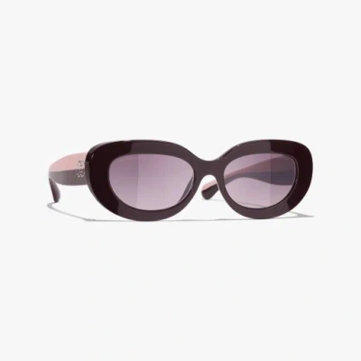Chanel Oval Sunglasses In Burgundy