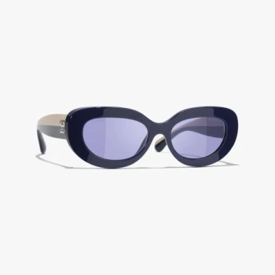 Chanel Oval Sunglasses In Dark Blue