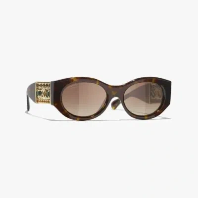 Chanel Oval Sunglasses In Brown