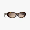 Chanel Oval Sunglasses In Dark Tortoise 