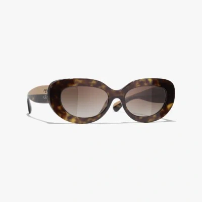 Chanel Oval Sunglasses In Dark Tortoise