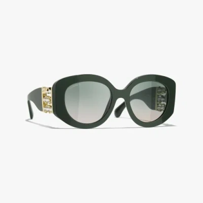 Chanel Oval Sunglasses In Green