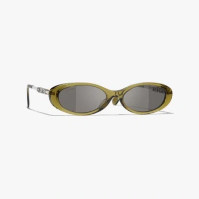 Chanel Oval Sunglasses In Olive