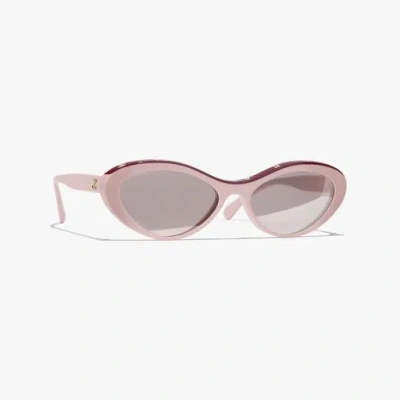 Chanel Oval Sunglasses In Pink & Burgundy