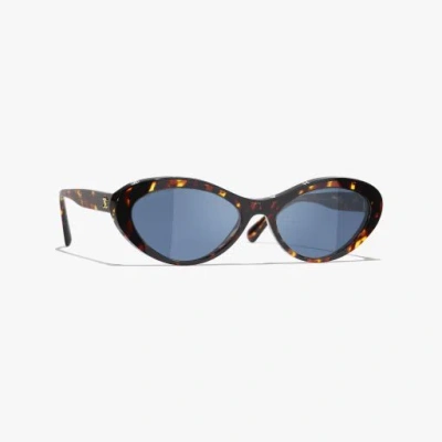Chanel Oval Sunglasses In Tortoise & Black