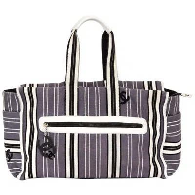 Pre-owned Chanel Oversize Striped Beach Bag In Black