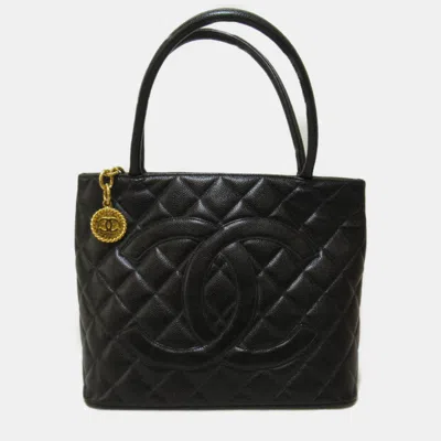 Pre-owned Chanel Padded Black Caviar Leather Medallion Tote Bag