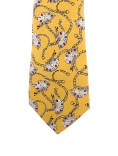 Pre-owned Chanel Paint Palette And Chain Pattern Necktie In Yellow