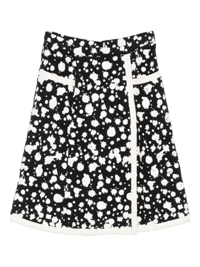 Pre-owned Chanel Paint-splatter Midi Skirt In Black