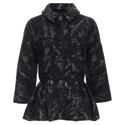 Pre-owned Chanel Painted Tweed Cc Square Buttons Peplum Coat In Black