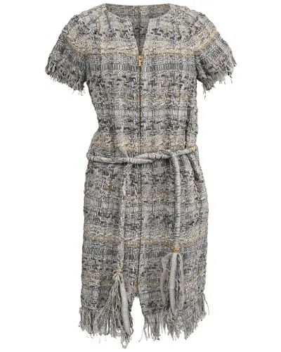 Pre-owned Chanel Pale Tweed Waist Tie Detail Zip Front Dress